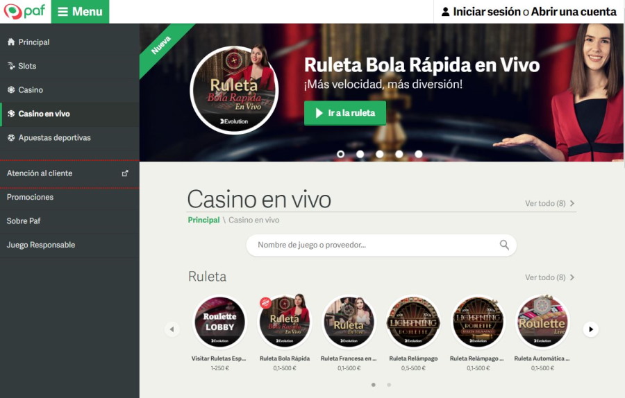 paf casino en vivo